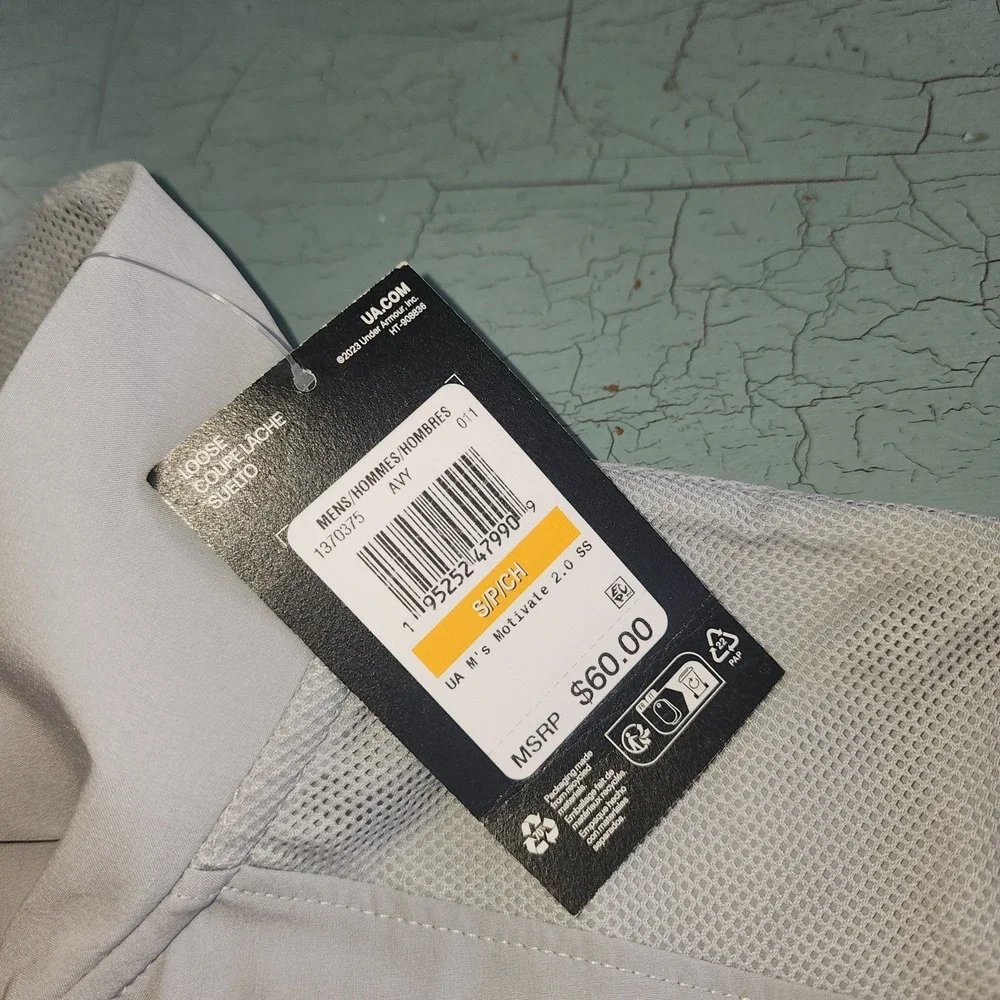 UNDER ARMOUR Motivate 2.0 Mens Sz S Short Sleeve Pullover Light Gray Golf Tennis